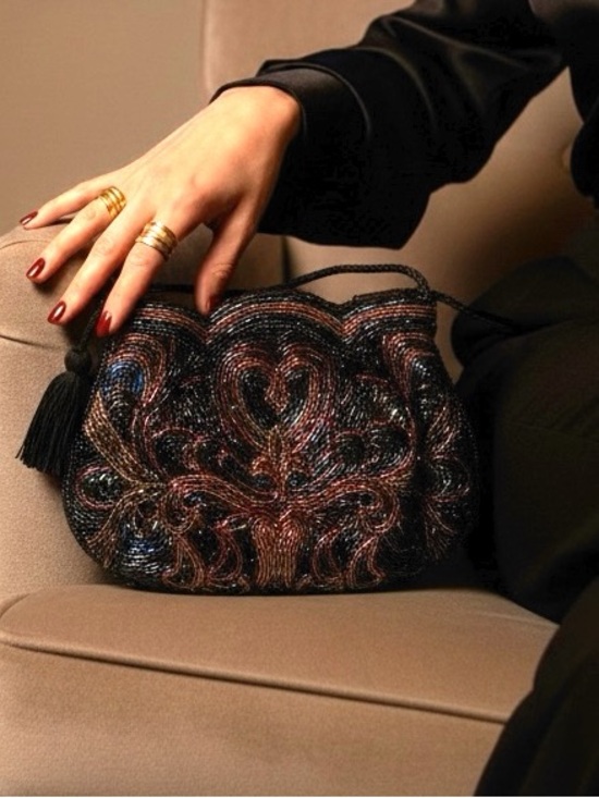 Vintage Handbags - Vintage Ed B. Robinson Black Multi-Color Beaded Evening Bag 1940’s/50’s